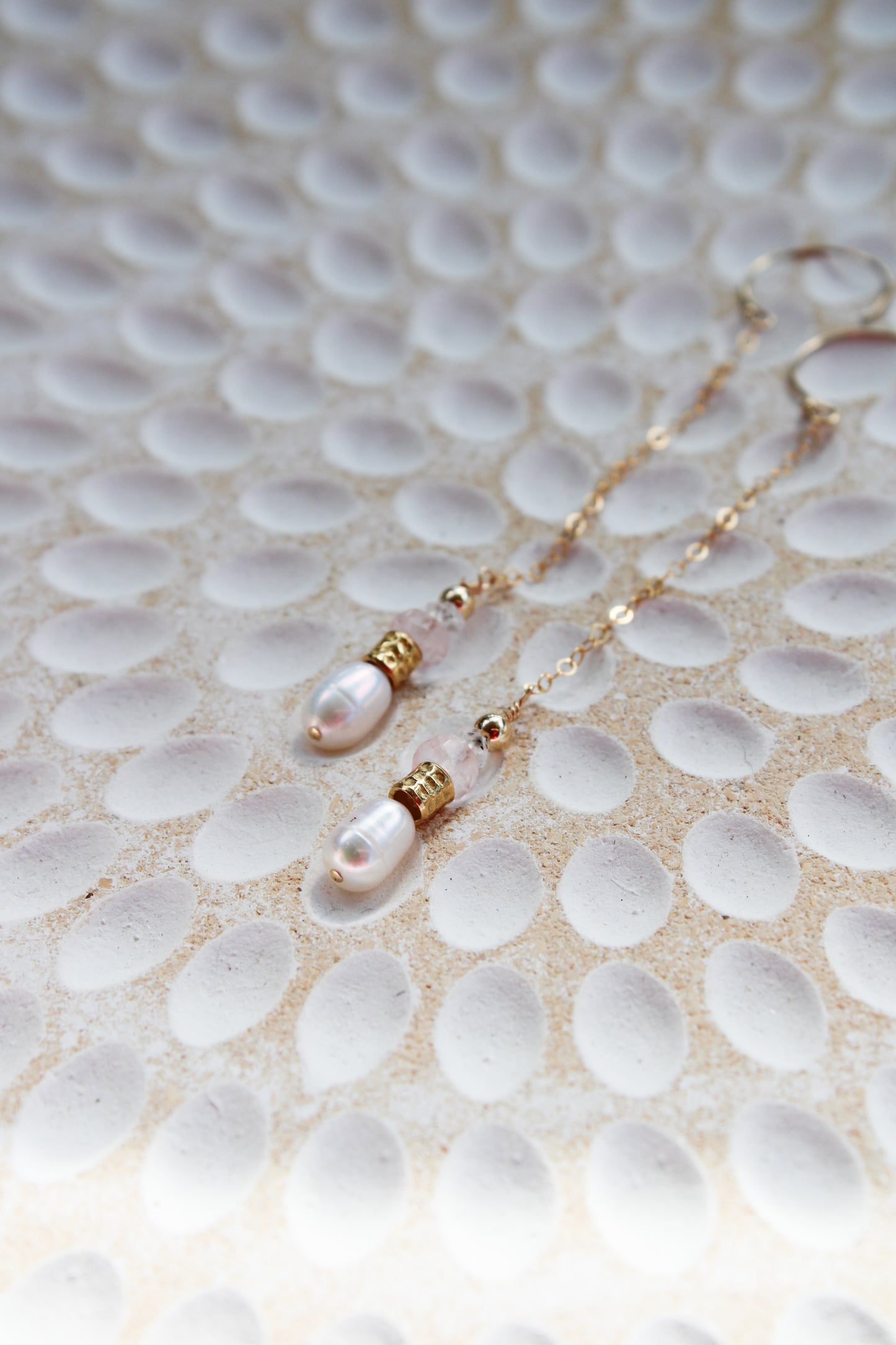 Rosario 14K Filled Gold, Genuine Freshwater Pearl, Rose Quartz & Herkimer Diamond Drop Earrings