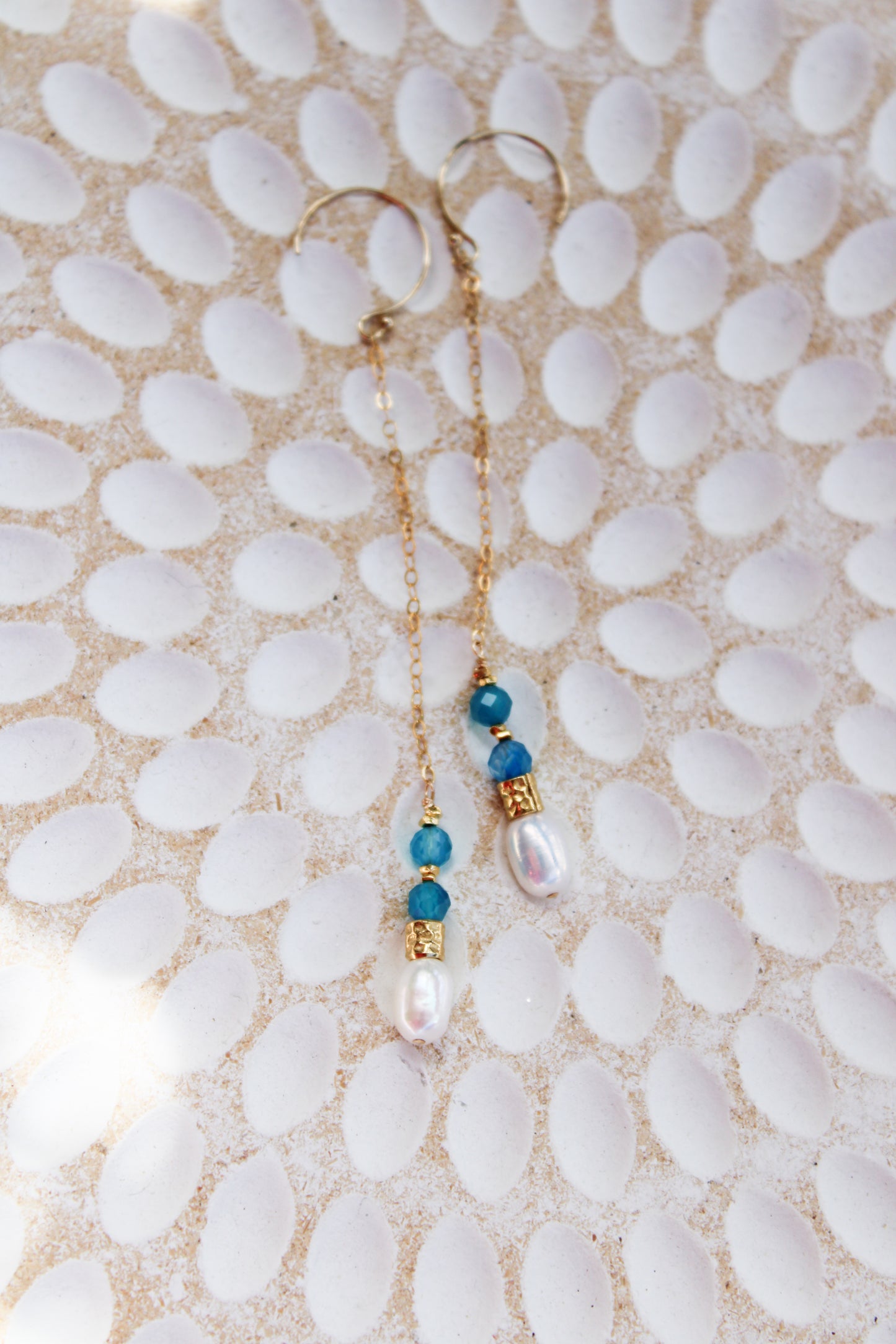 Urdina 14K Filled Gold, Genuine Freshwater Pearl & Blue Agate Drop Earrings