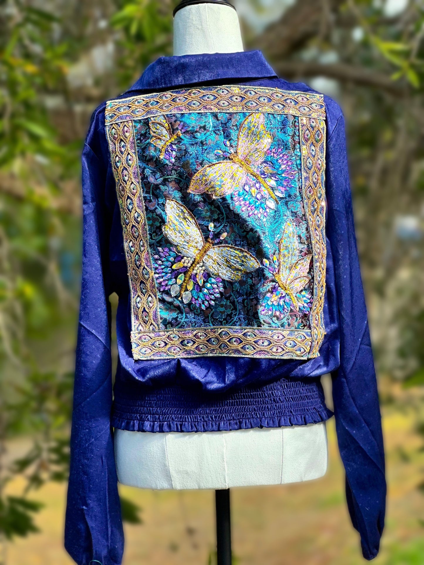 Midnight Blue Requiem Dream Embellished Blouse