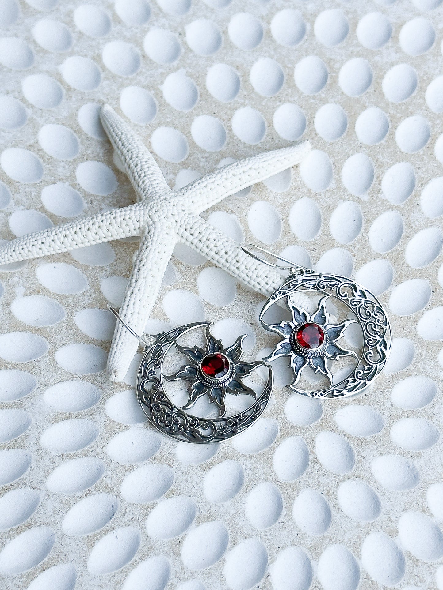 Sterling Silver & Garnet Sunara Earrings