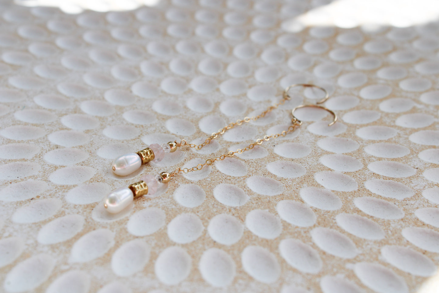 Rosario 14K Filled Gold, Genuine Freshwater Pearl, Rose Quartz & Herkimer Diamond Drop Earrings