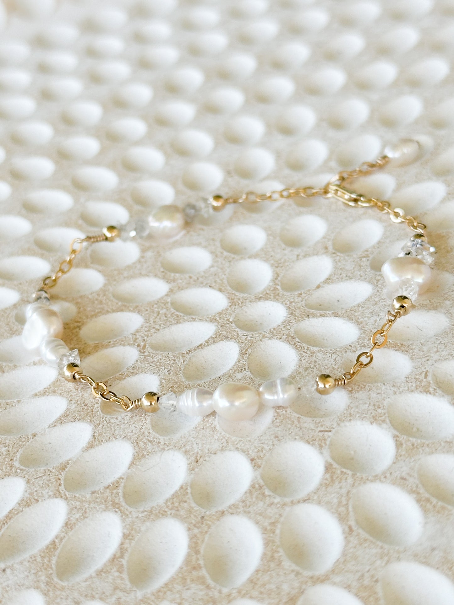 Juno 14K Filled Gold, Herkimer Diamond and genuine Freshwater Pearl Bracelet
