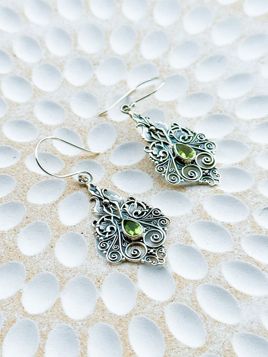 Sterling Silver & Peridot Batiki Earrings
