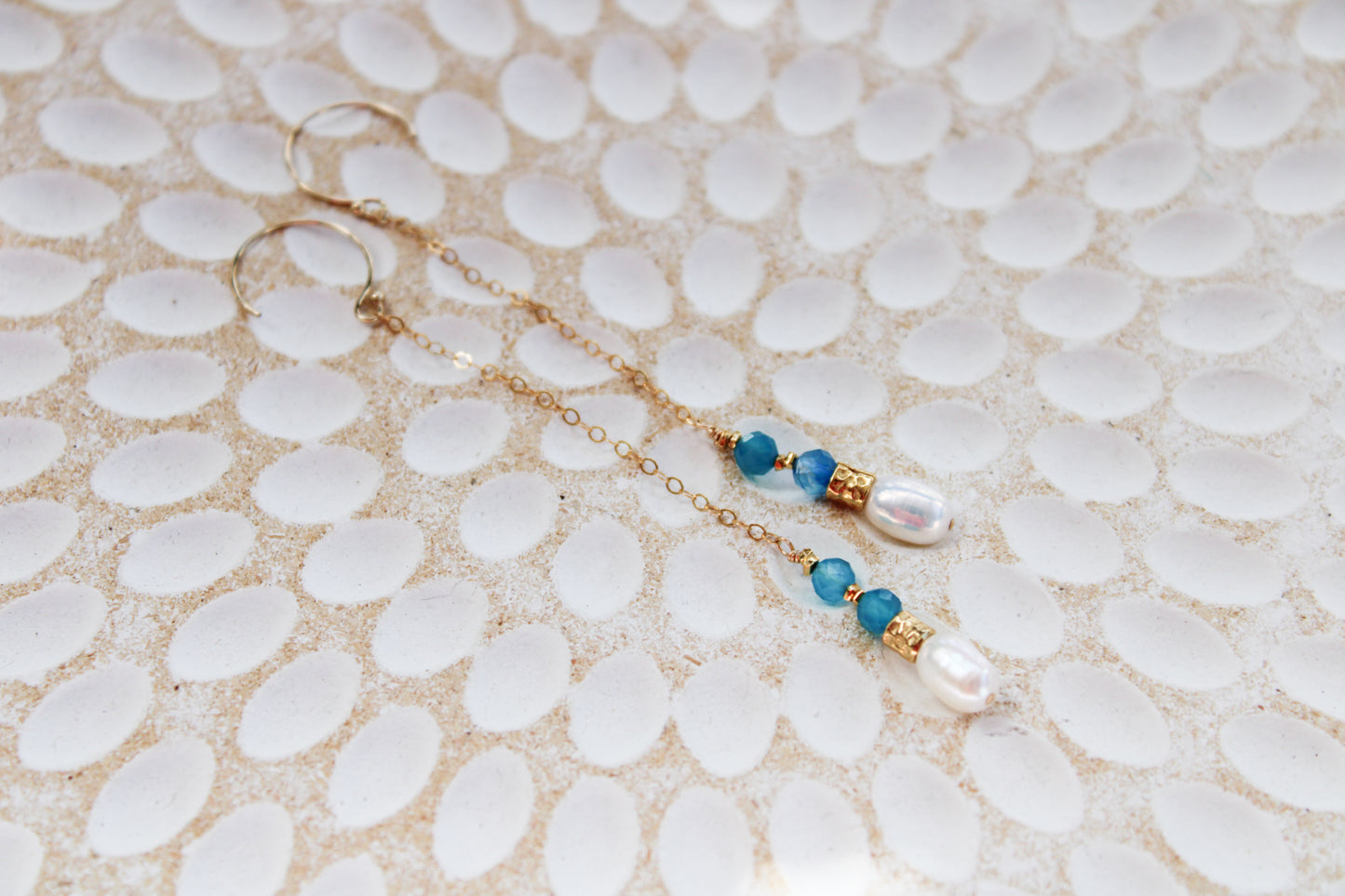 Urdina 14K Filled Gold, Genuine Freshwater Pearl & Blue Agate Drop Earrings