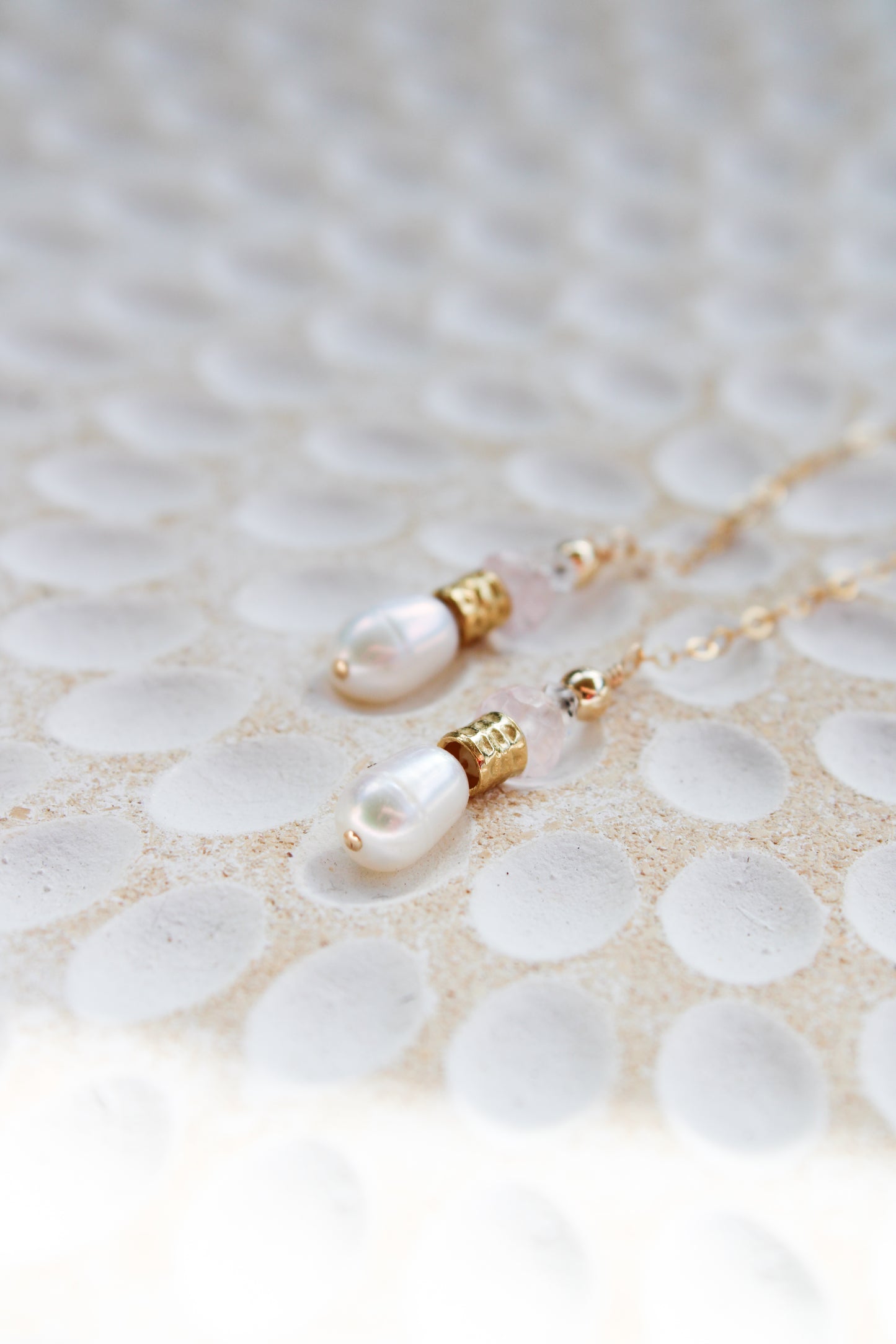 Rosario 14K Filled Gold, Genuine Freshwater Pearl, Rose Quartz & Herkimer Diamond Drop Earrings