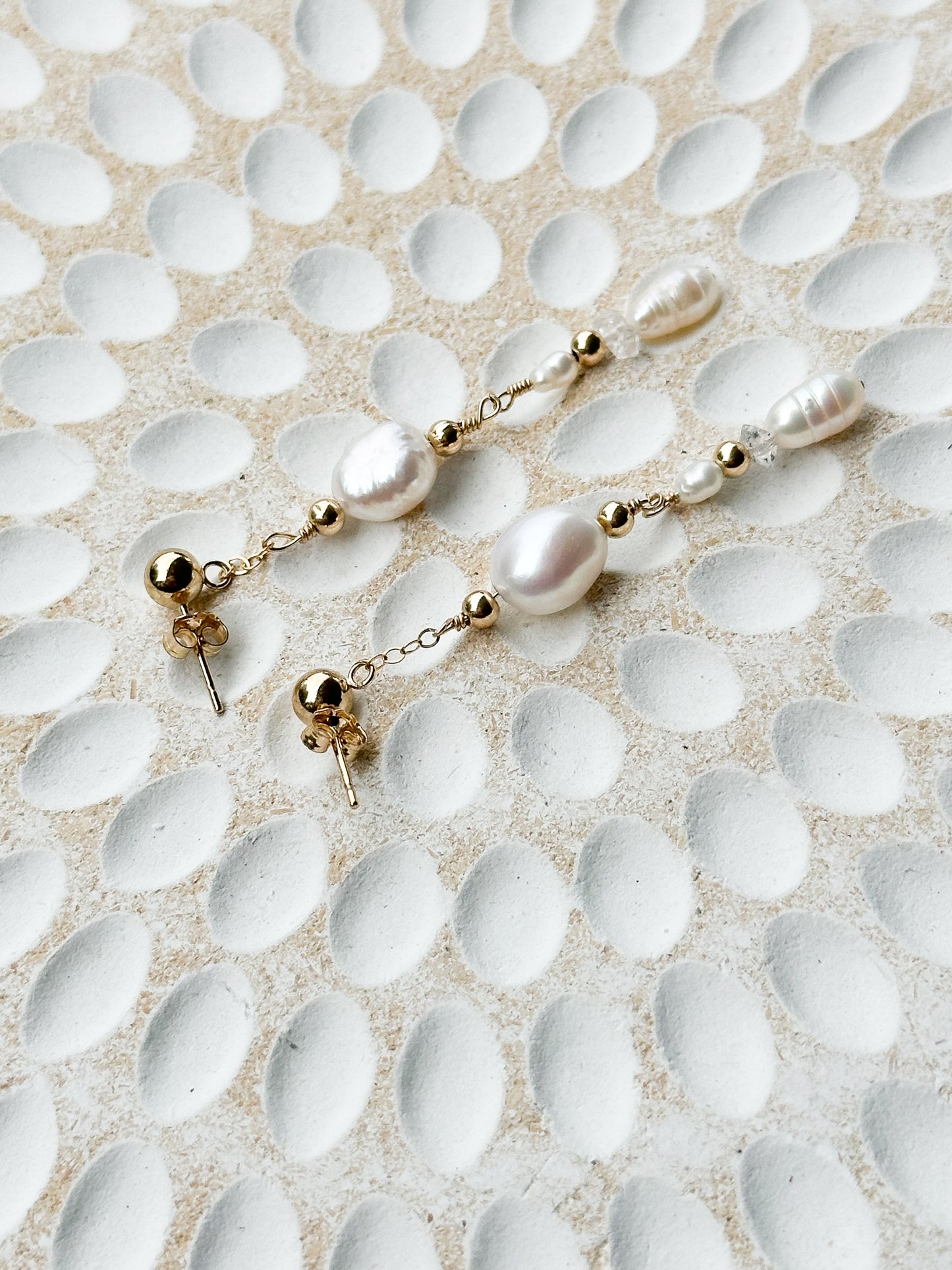 Jessica 14K Filled Gold, Herkimer Diamond & Genuine Freshwater Pearl Drop Earrings