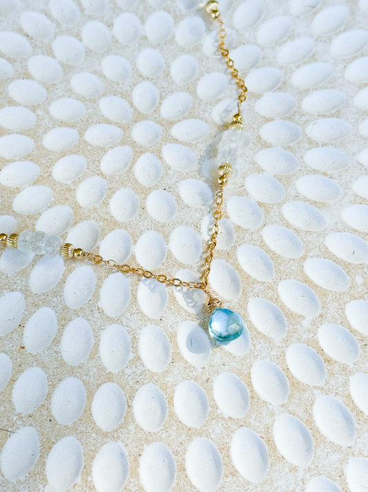 “Silent Heart “ Blue Topaz & Moonstone 14k Gold Filled Necklace