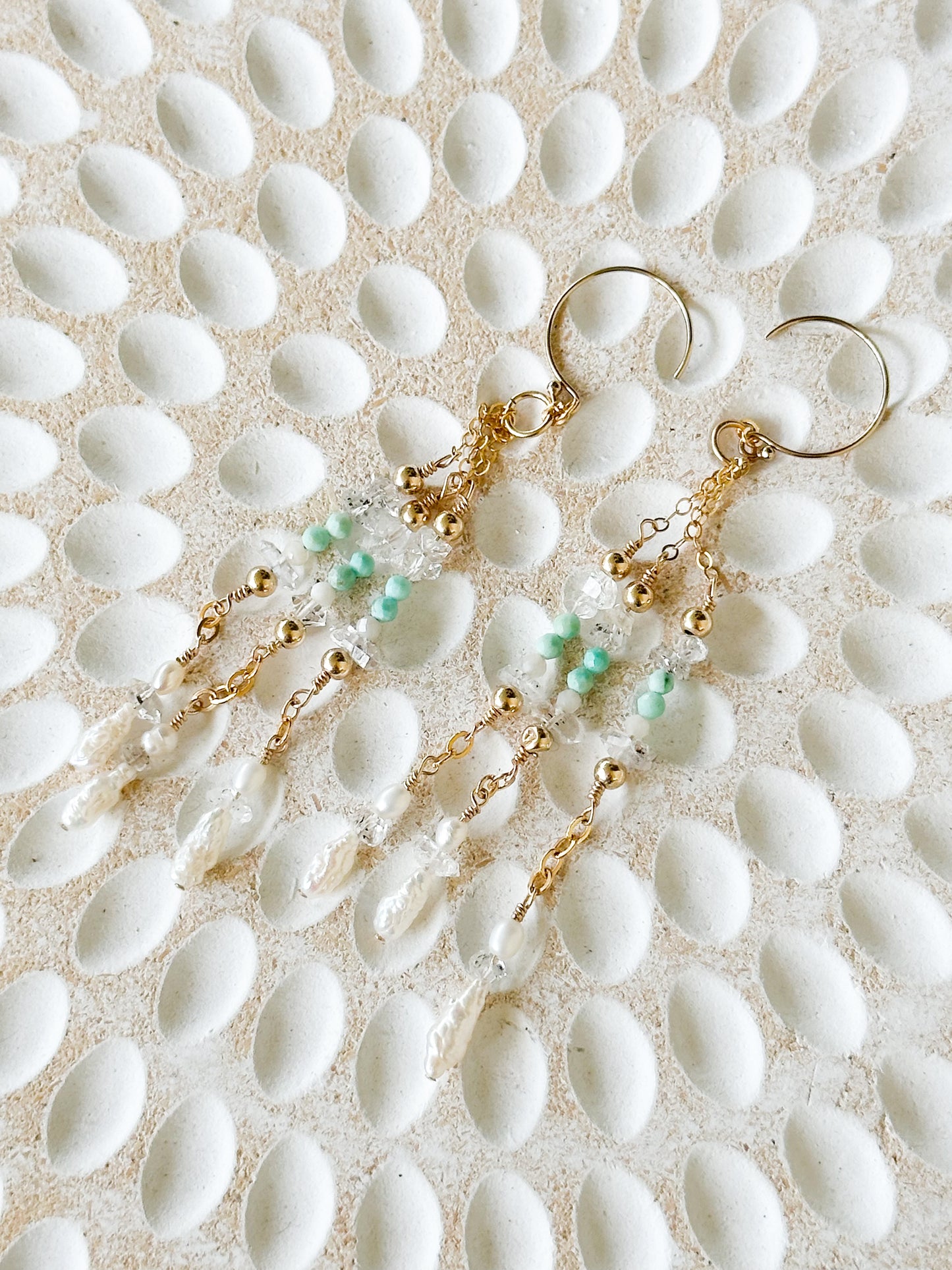 Atira 14K Filled Gold, Herkimer Diamond, Peruvian Turquoise, Moonstone & Genuine Keshi Freshwater Pearl Drop Earrings