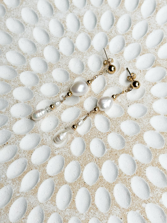 Jessica 14K Filled Gold, Herkimer Diamond & Genuine Freshwater Pearl Drop Earrings