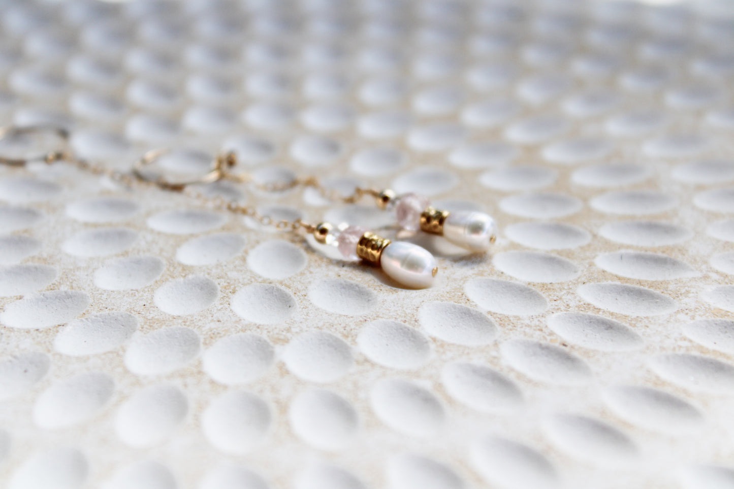 Rosario 14K Filled Gold, Genuine Freshwater Pearl, Rose Quartz & Herkimer Diamond Drop Earrings