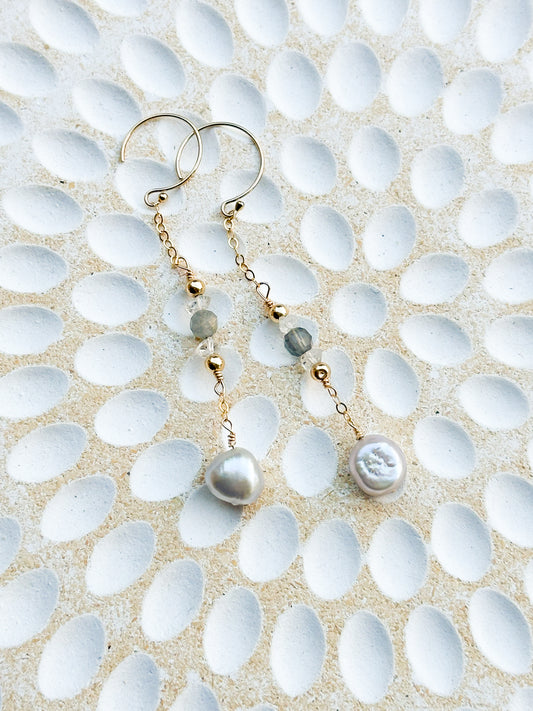Aella 14K Filled Gold, Herkimer Diamond, Labradorite & Genuine Freshwater Pearl Drop Earrings
