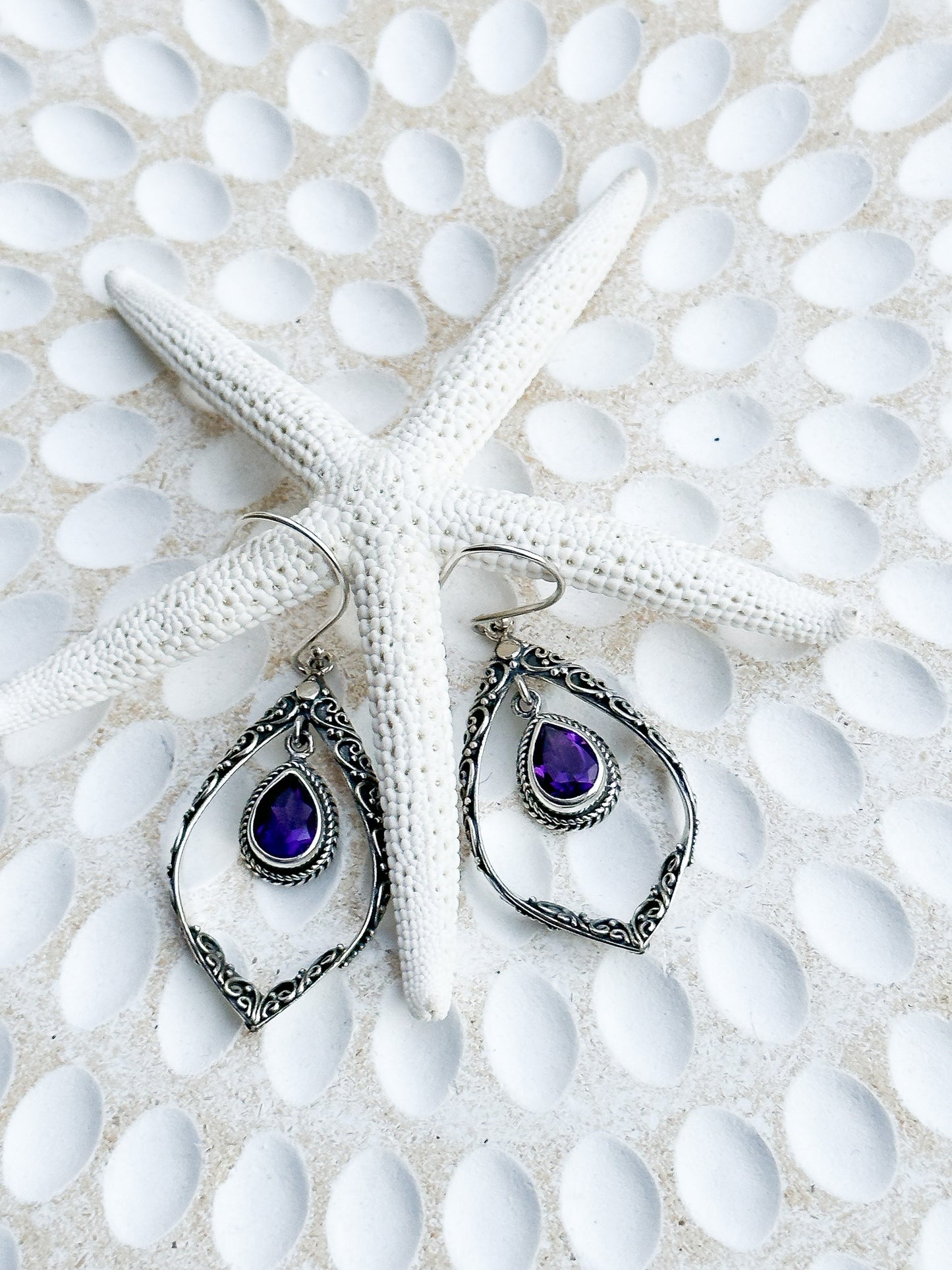 Sterling Silver & Amethyst Hinaya Earrings