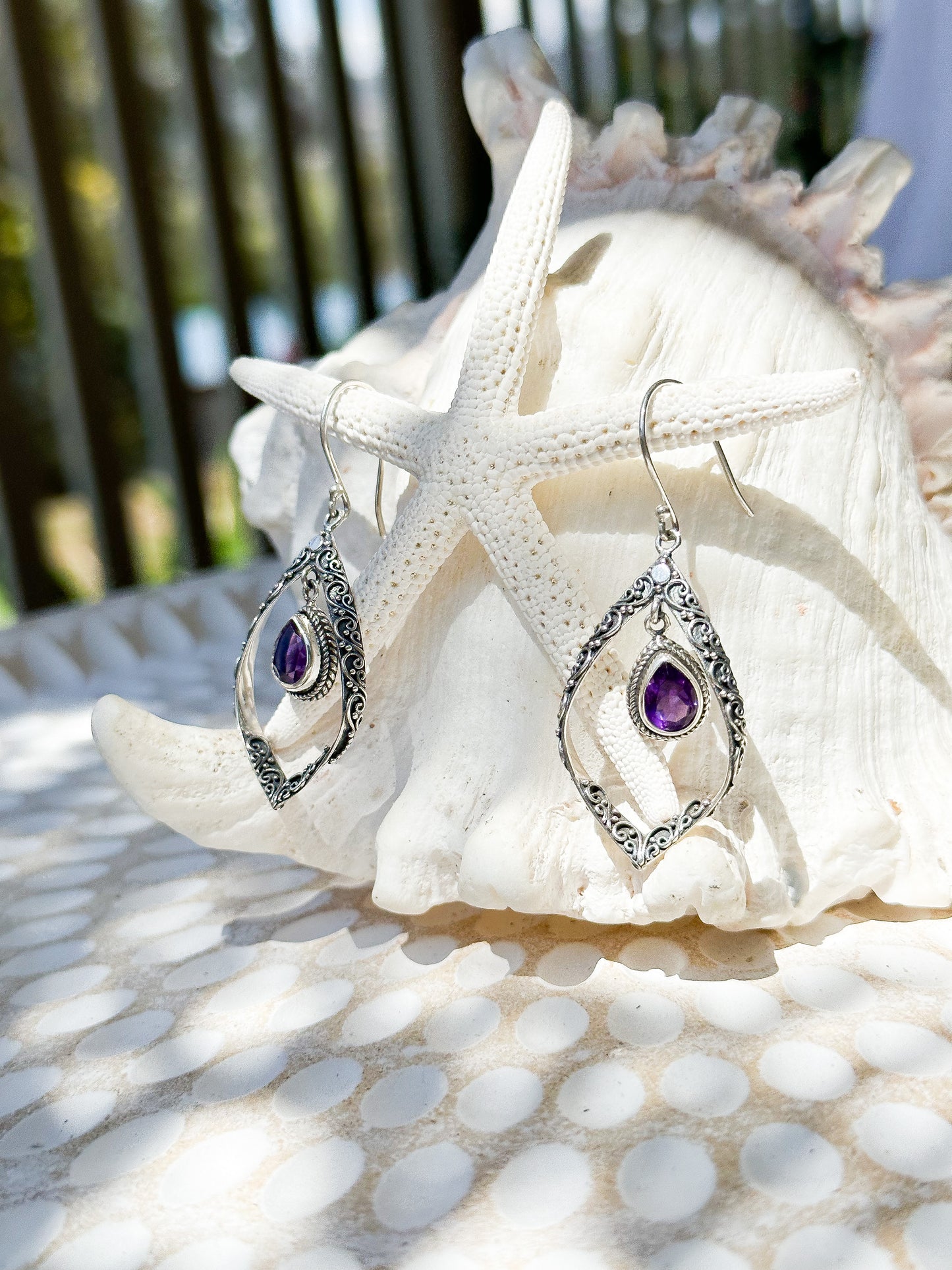 Sterling Silver & Amethyst Hinaya Earrings