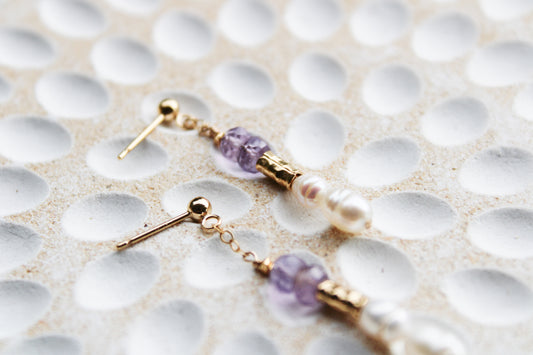 Tyrian 14K Filled Gold, Amethyst and Genuine Freshwater Pearl Drop Earrings
