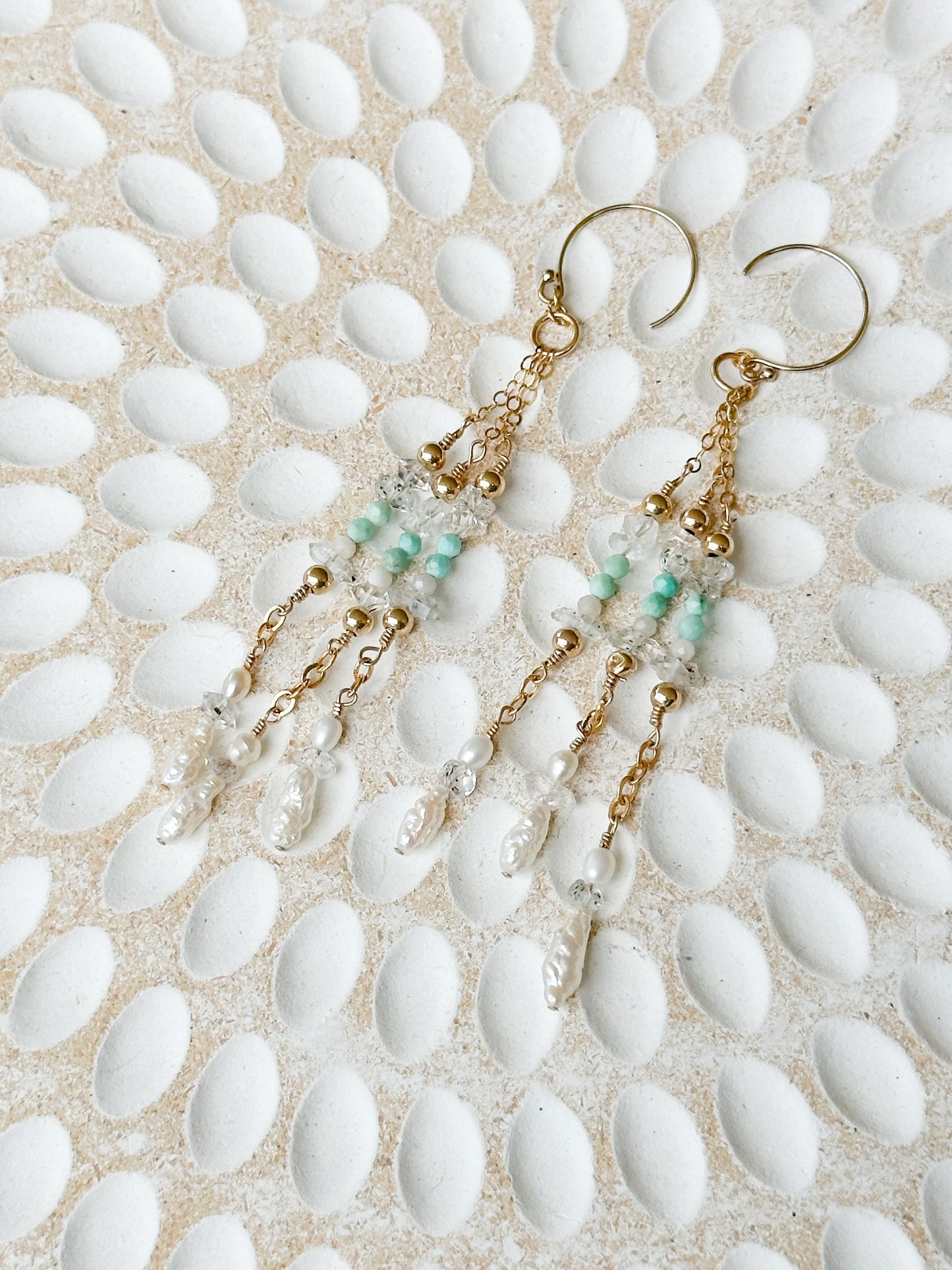 Atira 14K Filled Gold, Herkimer Diamond, Peruvian Turquoise, Moonstone & Genuine Keshi Freshwater Pearl Drop Earrings