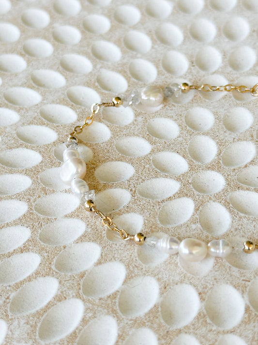 Juno 14K Filled Gold, Herkimer Diamond and genuine Freshwater Pearl Bracelet