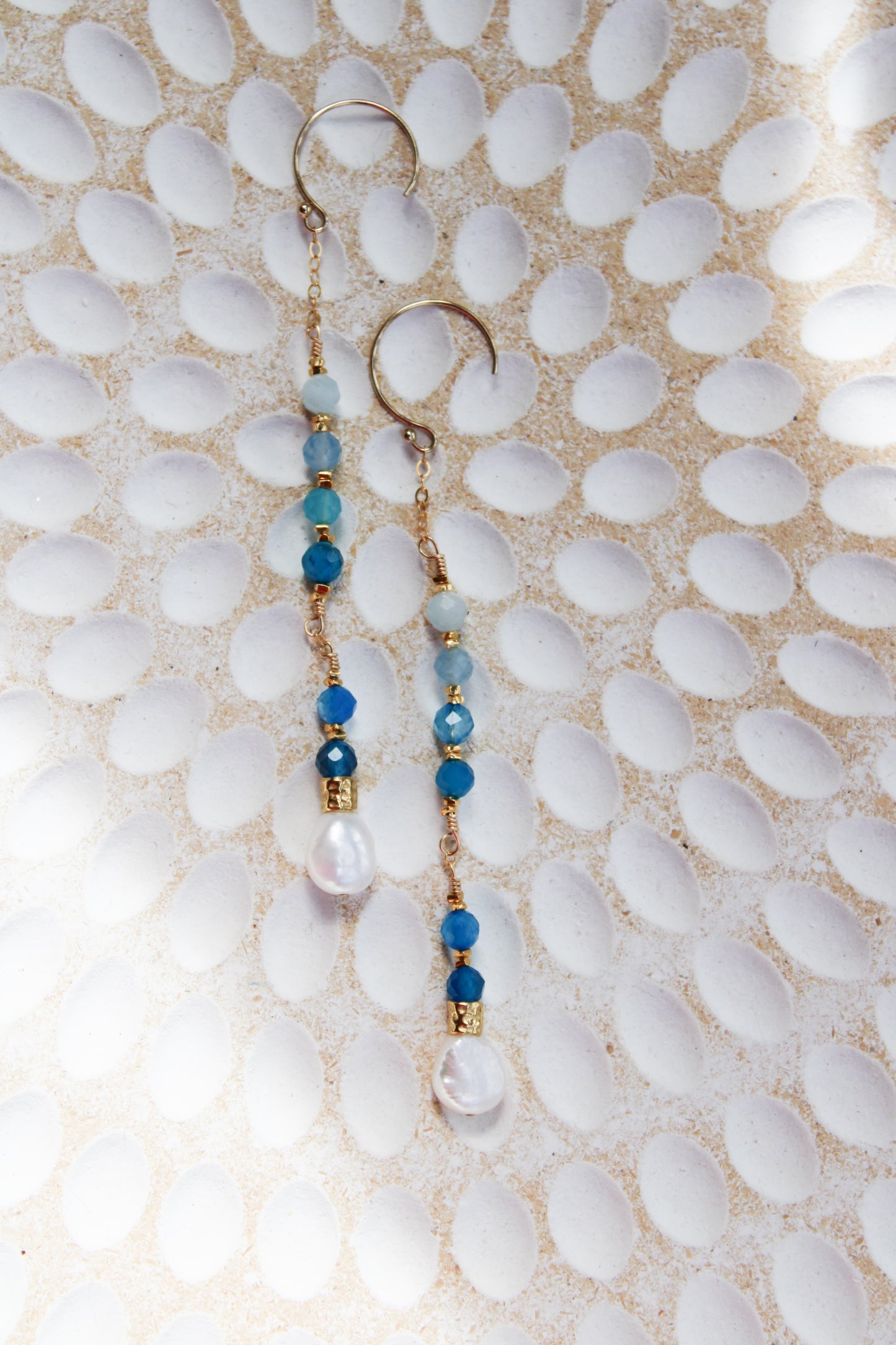 Indigo 14K Filled Gold, Genuine Freshwater Pearl, Blue Agate & Aquamarine Drop Earrings