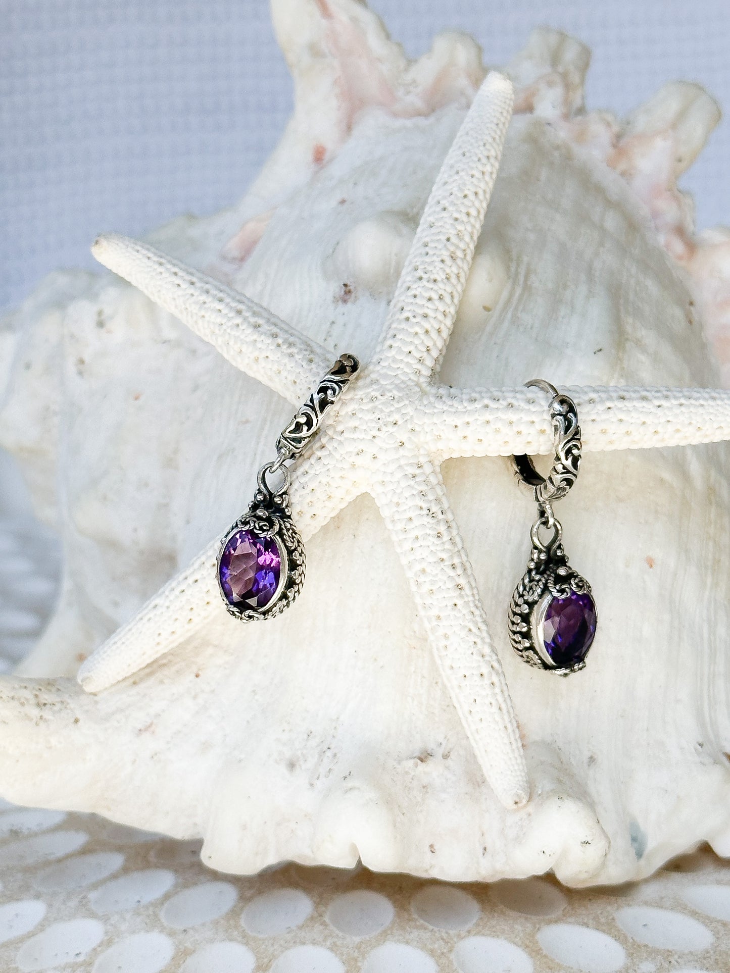 Sterling Silver & Amethyst Gianyar Earrings