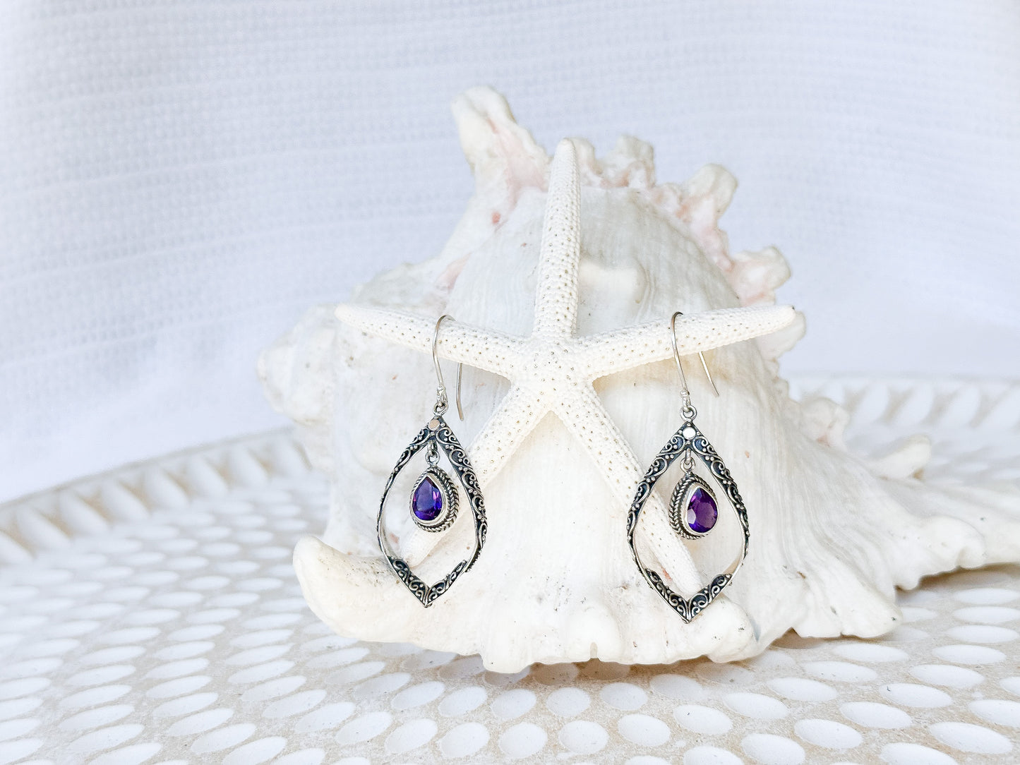 Sterling Silver & Amethyst Hinaya Earrings