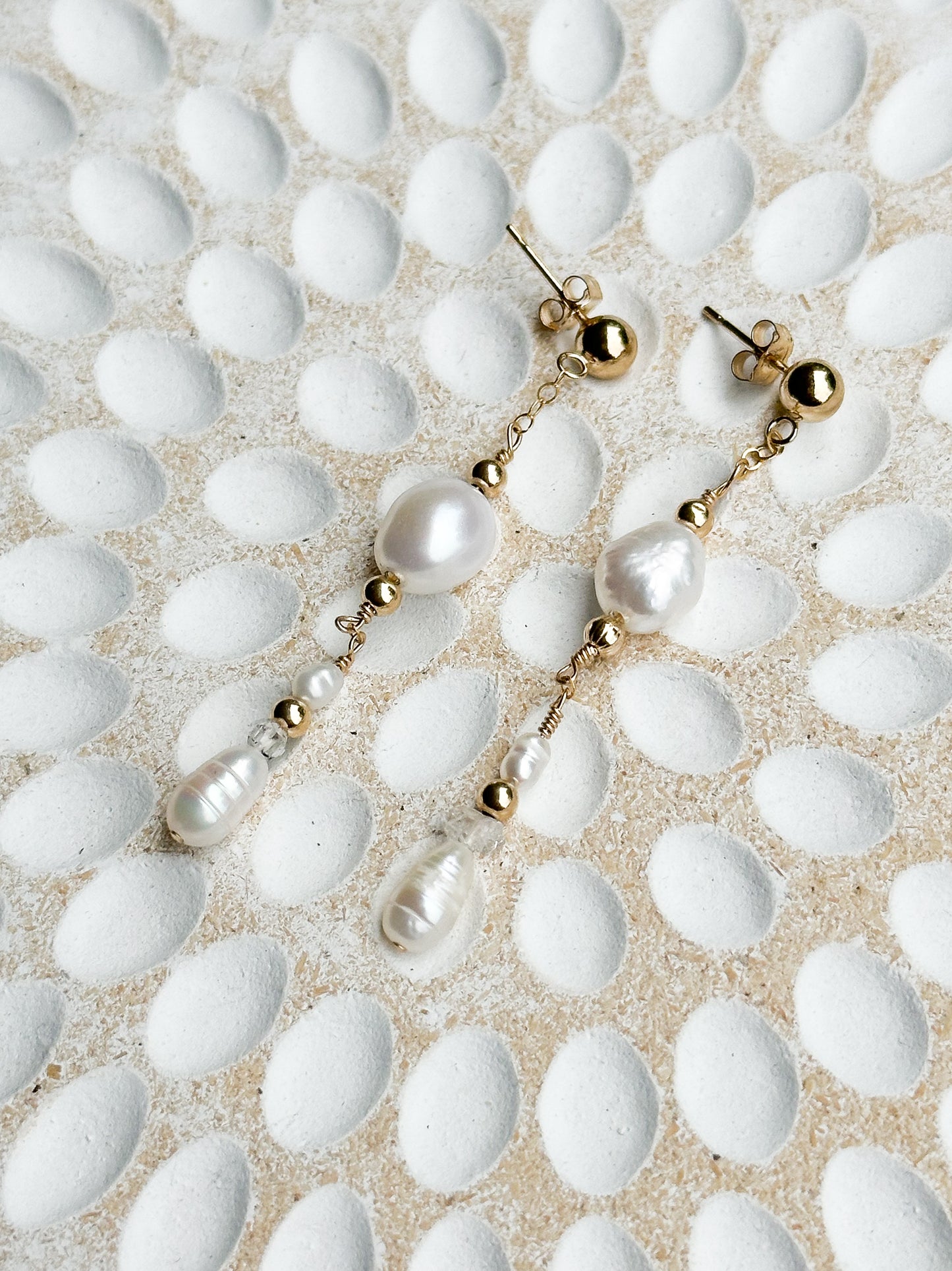 Jessica 14K Filled Gold, Herkimer Diamond & Genuine Freshwater Pearl Drop Earrings