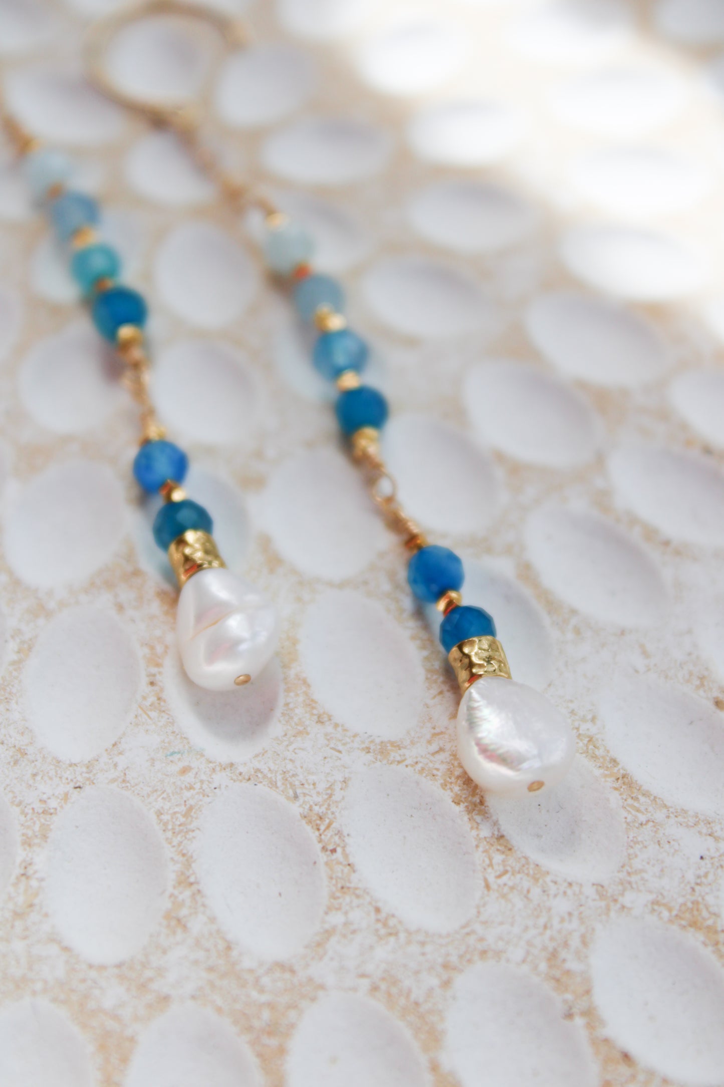 Indigo 14K Filled Gold, Genuine Freshwater Pearl, Blue Agate & Aquamarine Drop Earrings