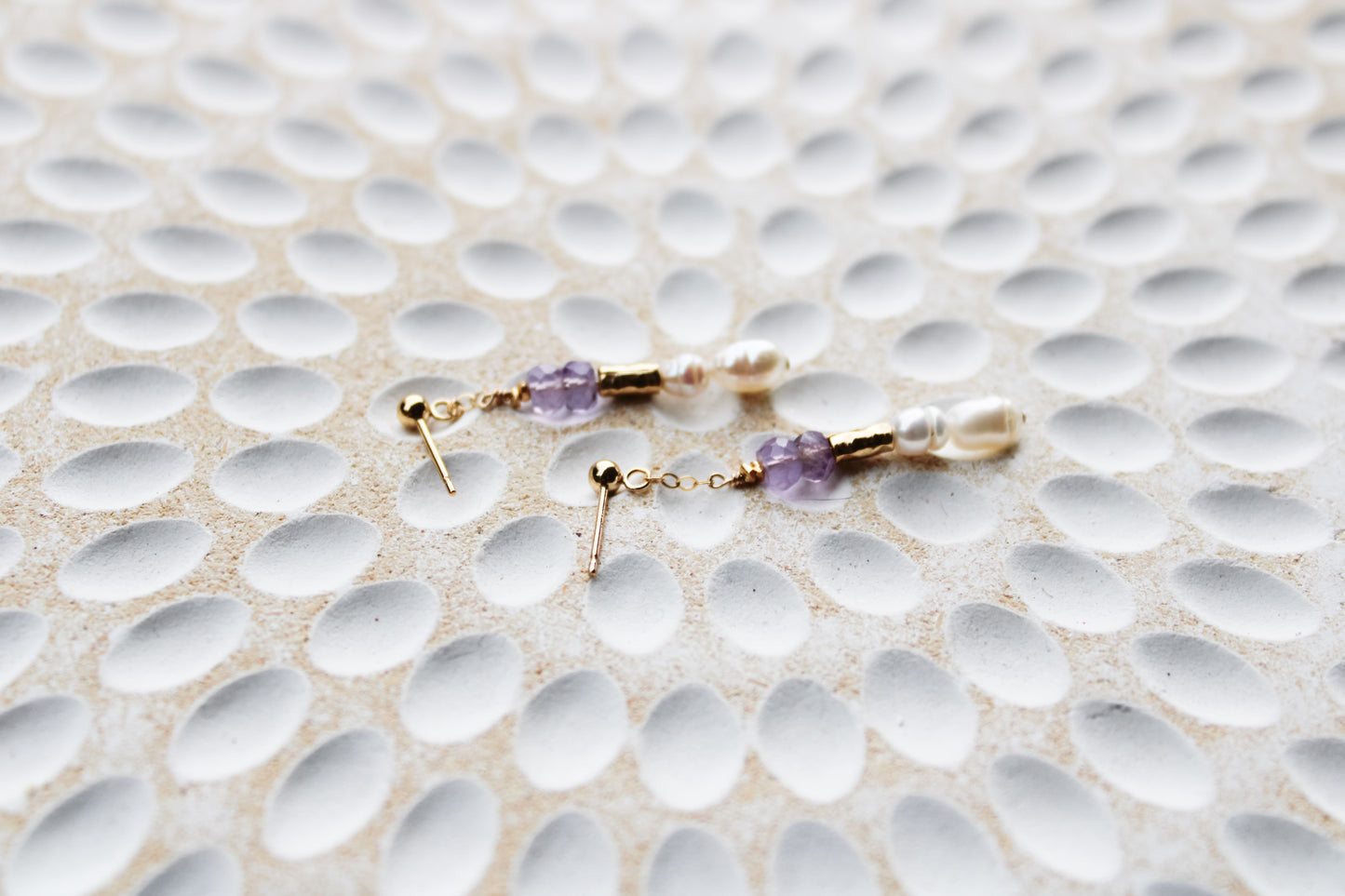 Tyrian 14K Filled Gold, Amethyst and Genuine Freshwater Pearl Drop Earrings
