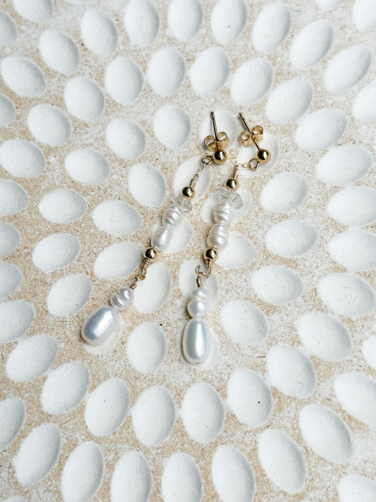 Mayfair 14K Filled Gold, Herkimer Diamond & Genuine Freshwater Pearl Drop Earrings