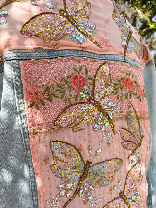 Embellished Peach Haze Artisan Denim Jacket