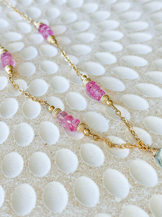 “Sweet Serenity” Pink Topaz & Blue Topaz 14k Gold Filled Necklace