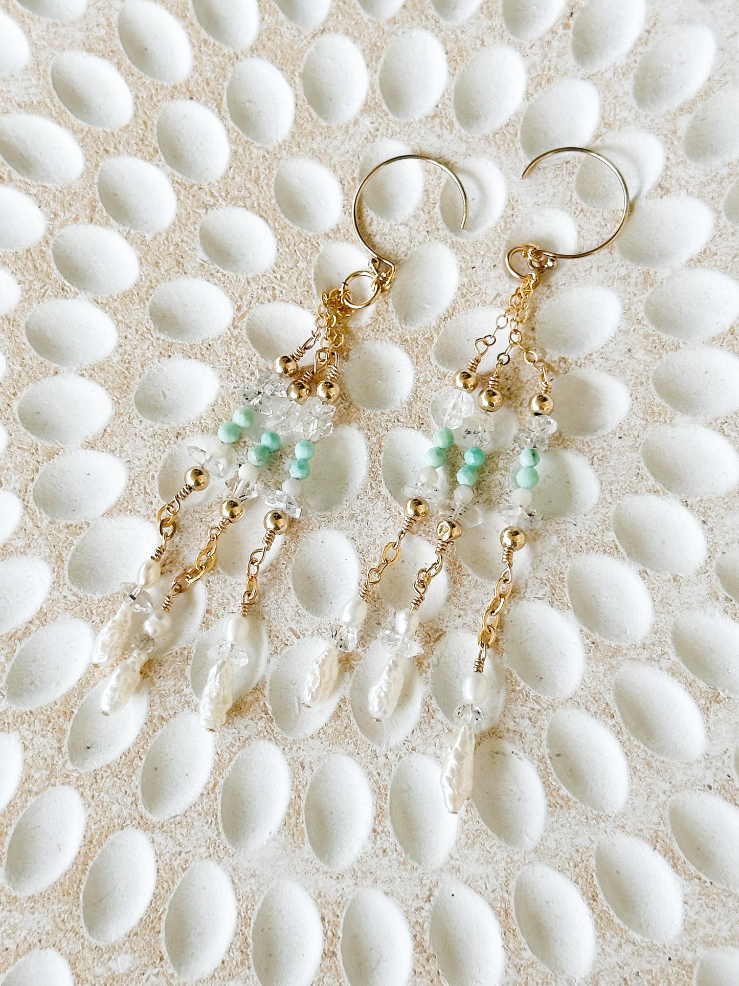 Atira 14K Filled Gold, Herkimer Diamond, Peruvian Turquoise, Moonstone & Genuine Keshi Freshwater Pearl Drop Earrings
