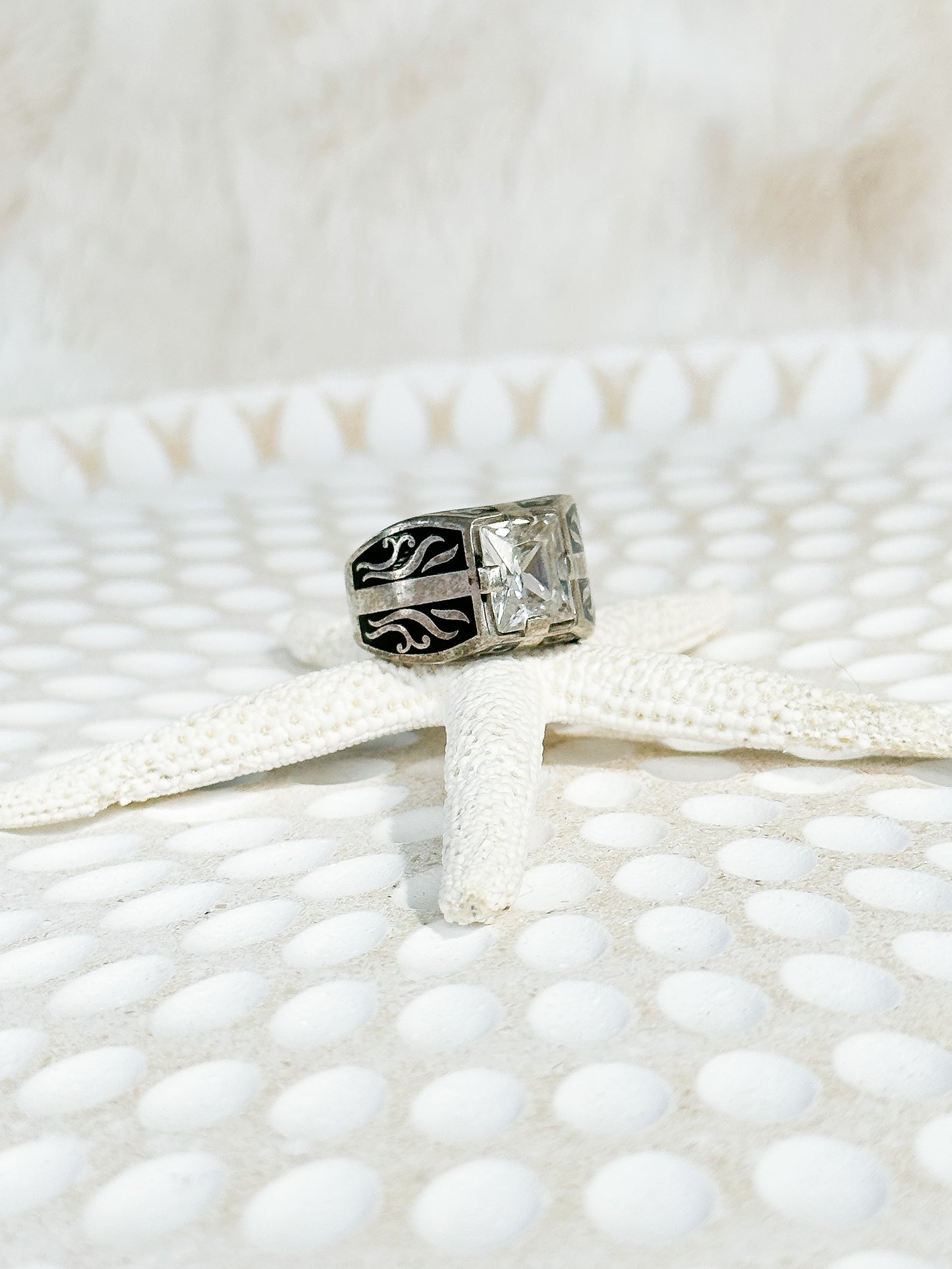 Sterling Silver Moroccan Berber Mens Ring - Quartz & Onyx