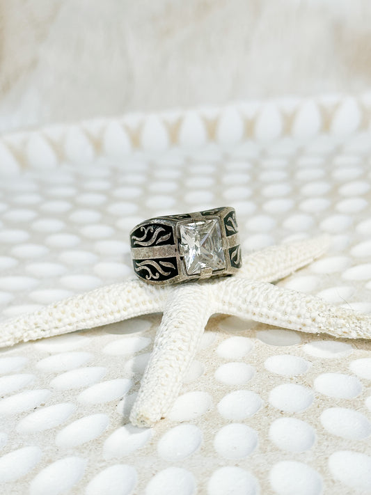 Sterling Silver Moroccan Berber Mens Ring - Quartz & Onyx