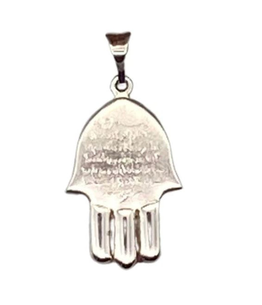 Engraved Moroccan Hamsa Hand Pendant - Sterling Silver