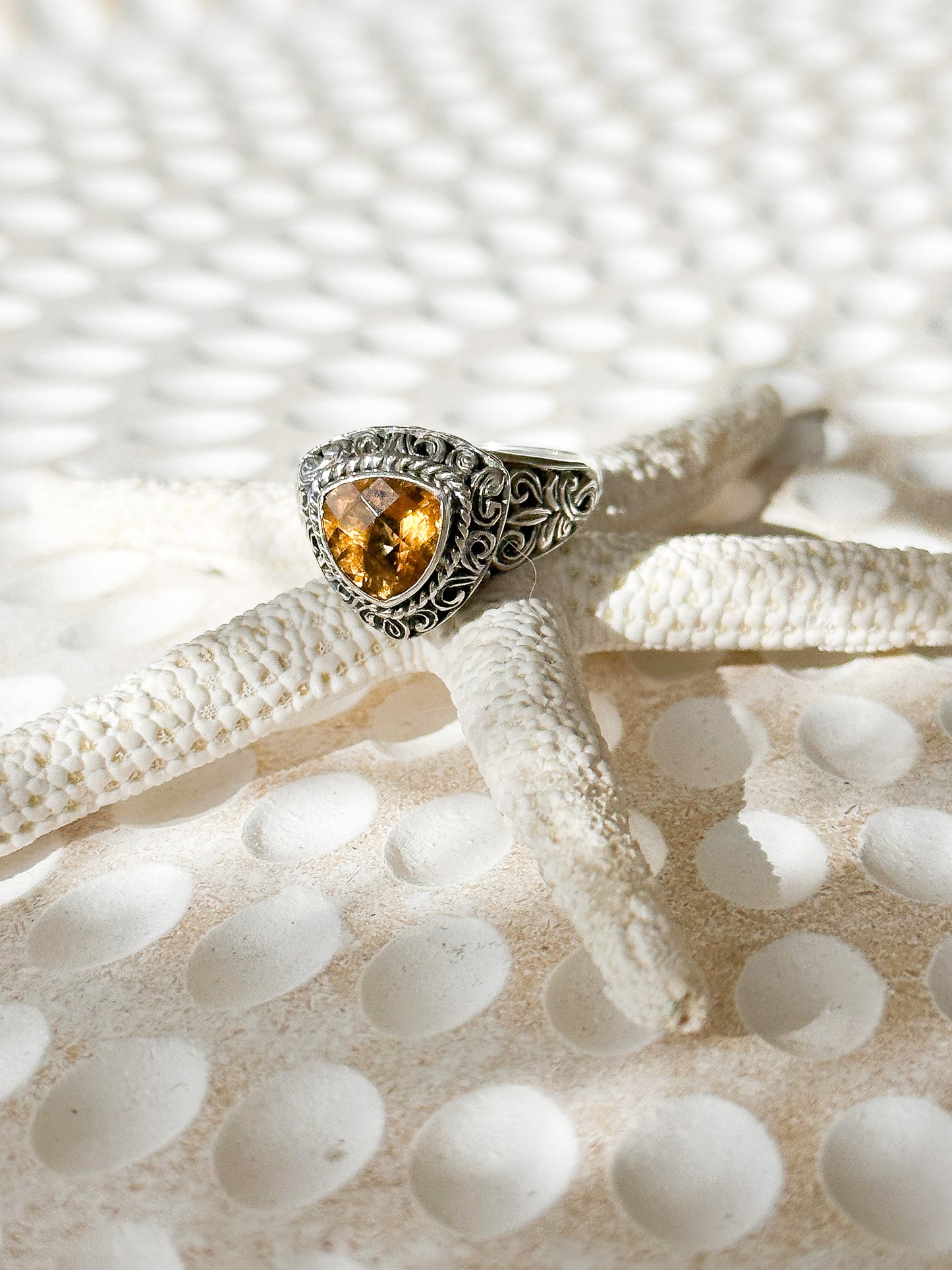Sterling Silver and Citrine Balinese Triangle Ring