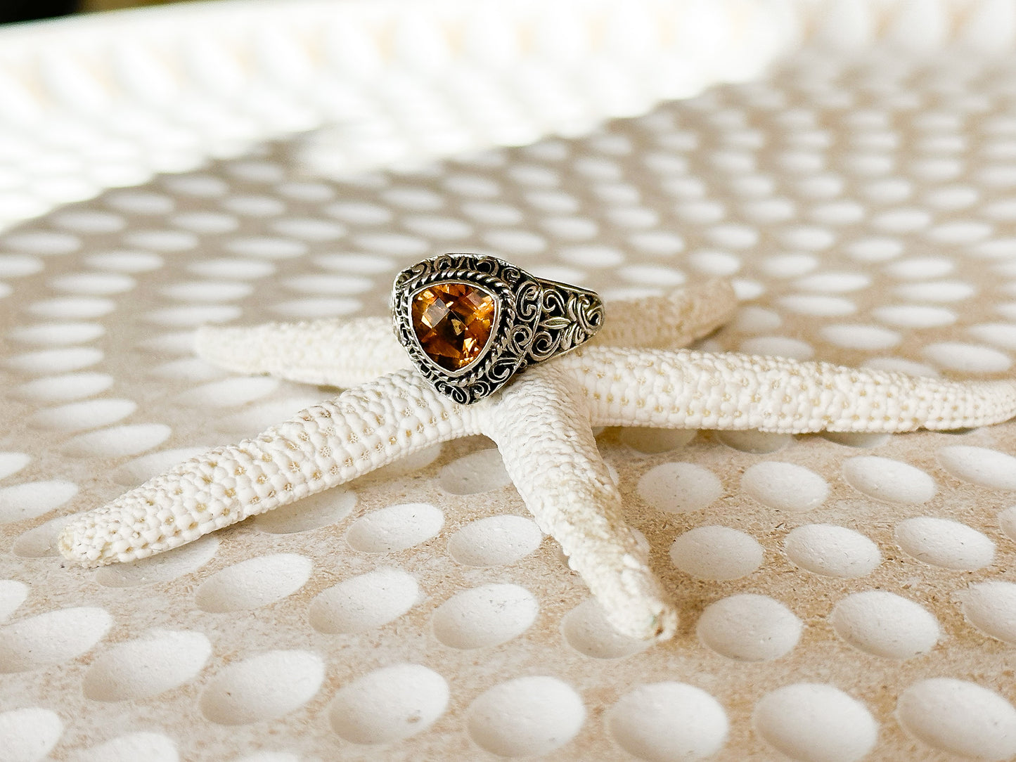 Sterling Silver and Citrine Balinese Triangle Ring