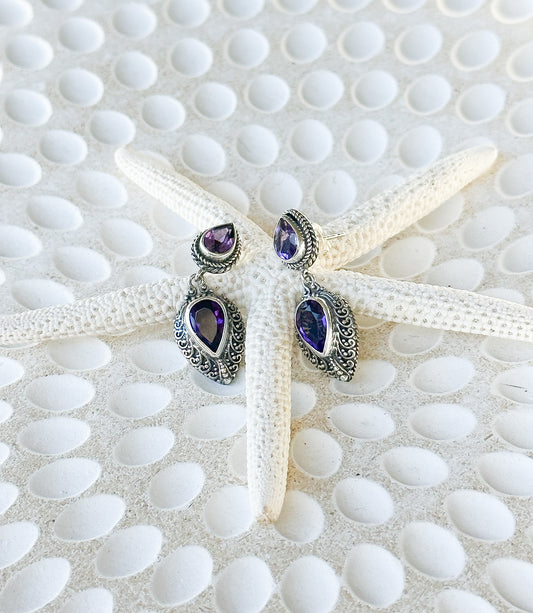 Amethyst & Sterling Silver Balinese Sita Earrings