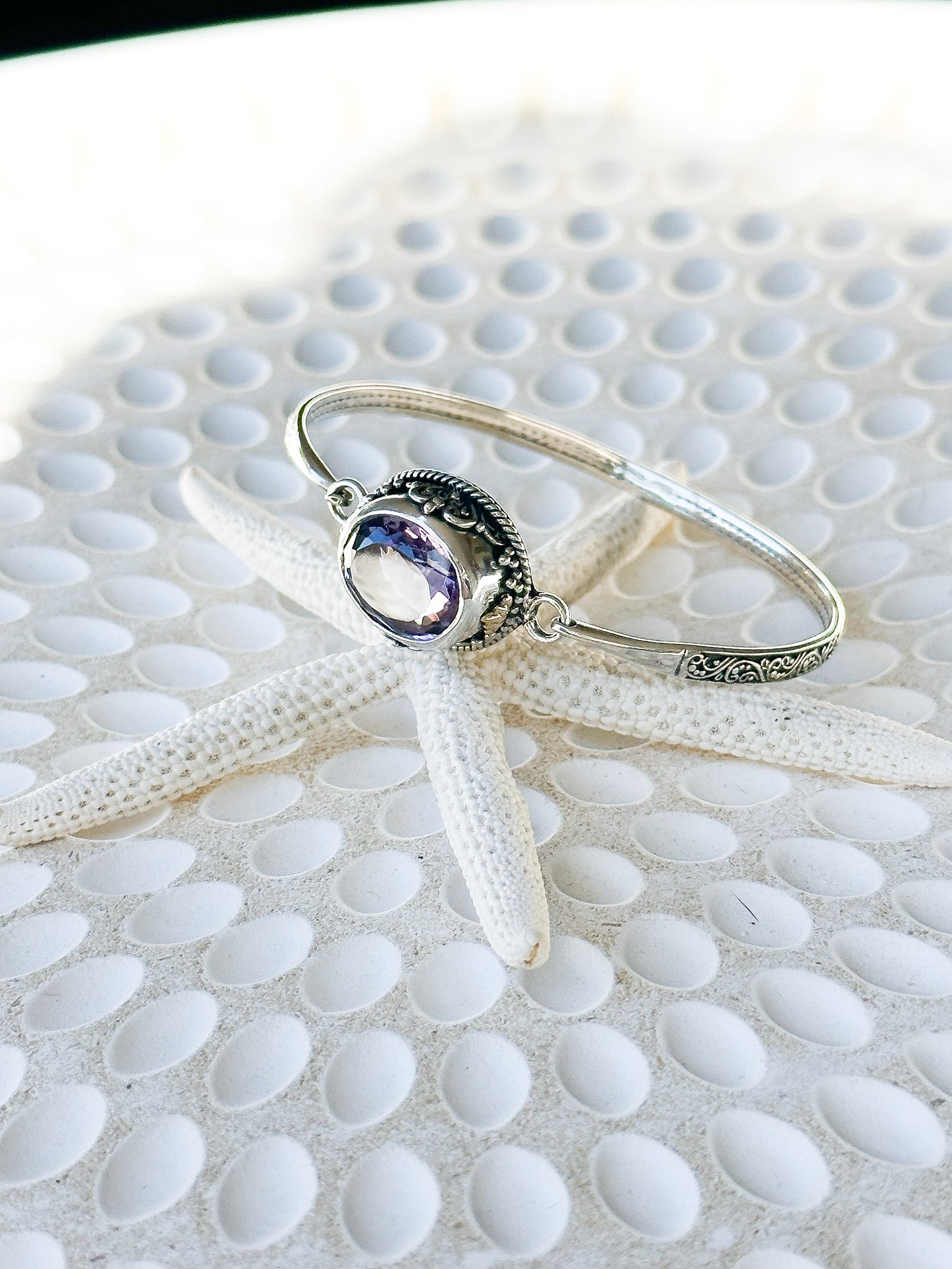 Amethyst & Sterling Silver Balinese Bracelet