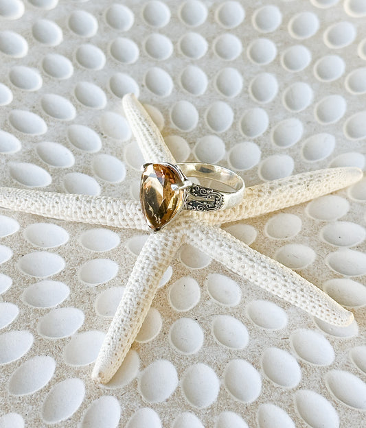 Citrine and Sterling Silver Tear Drop Balinese Ring