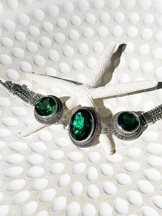 Green Quartz & Sterling Silver Balinese Bracelet