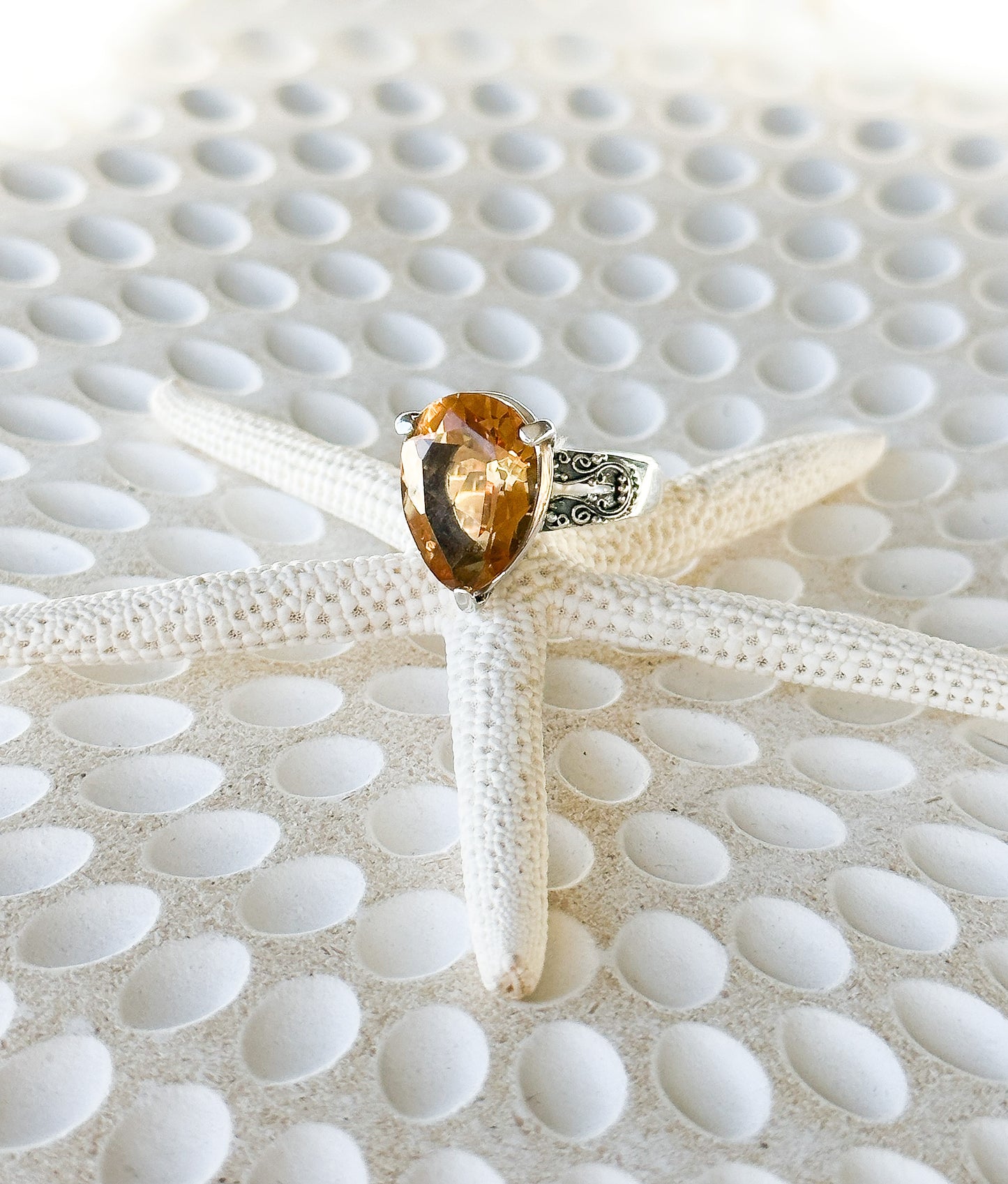 Citrine and Sterling Silver Tear Drop Balinese Ring