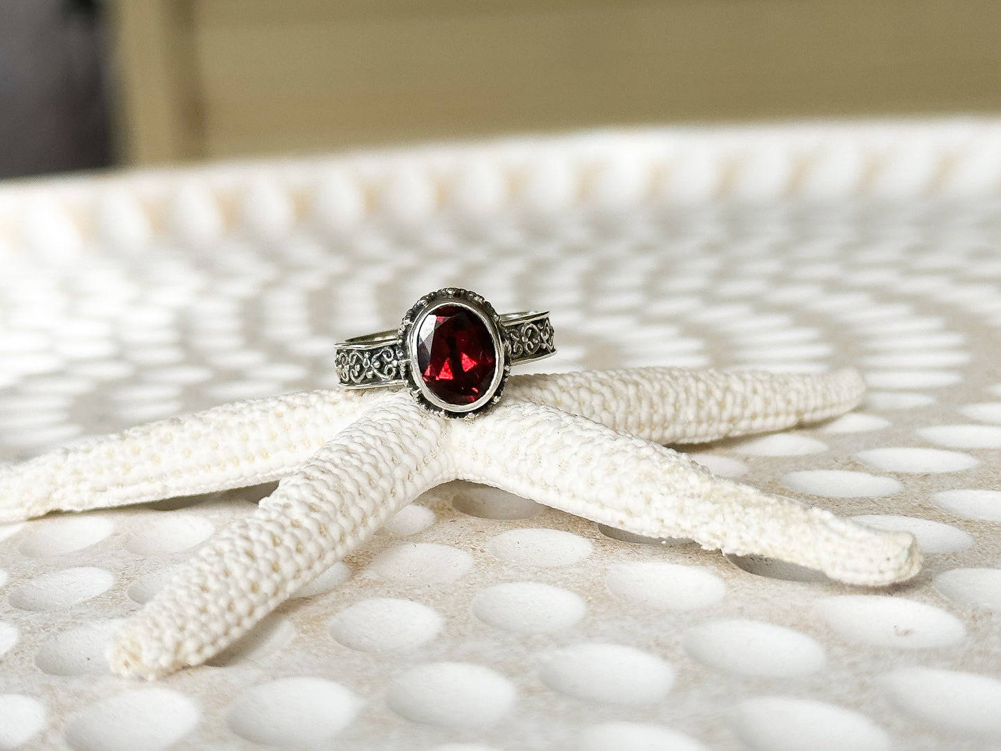 Sterling Silver & Garnet Negari Ring