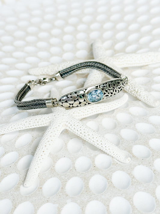 Blue Topaz Sterling Silver Gitgit Balinese Bracelet