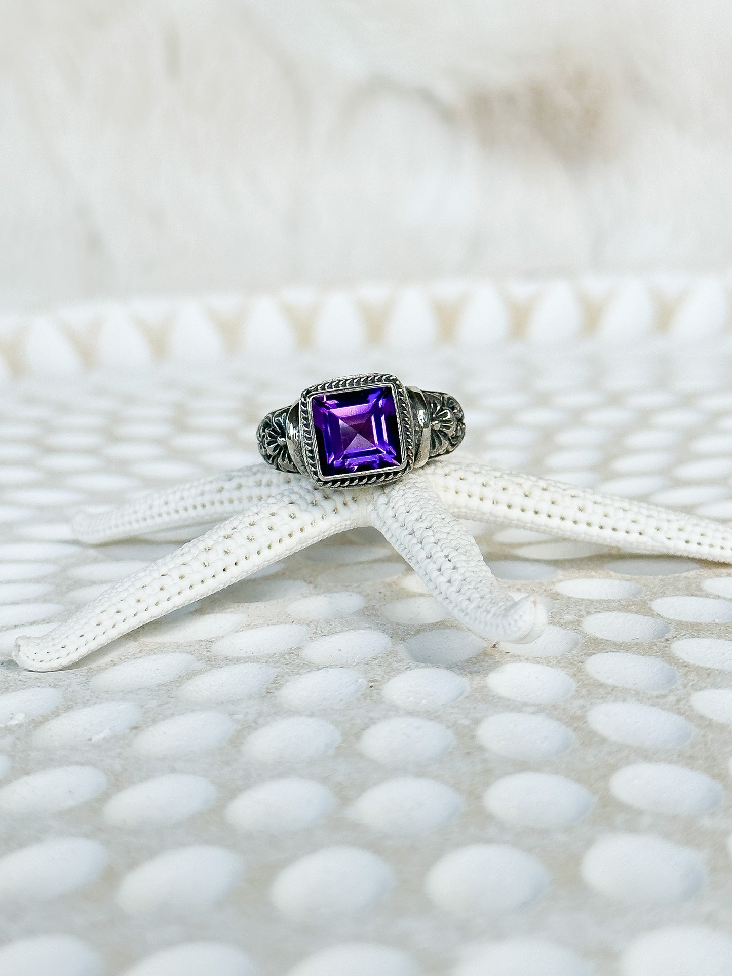 Amethyst Sterling Silver Kedewatan Balinese Ring