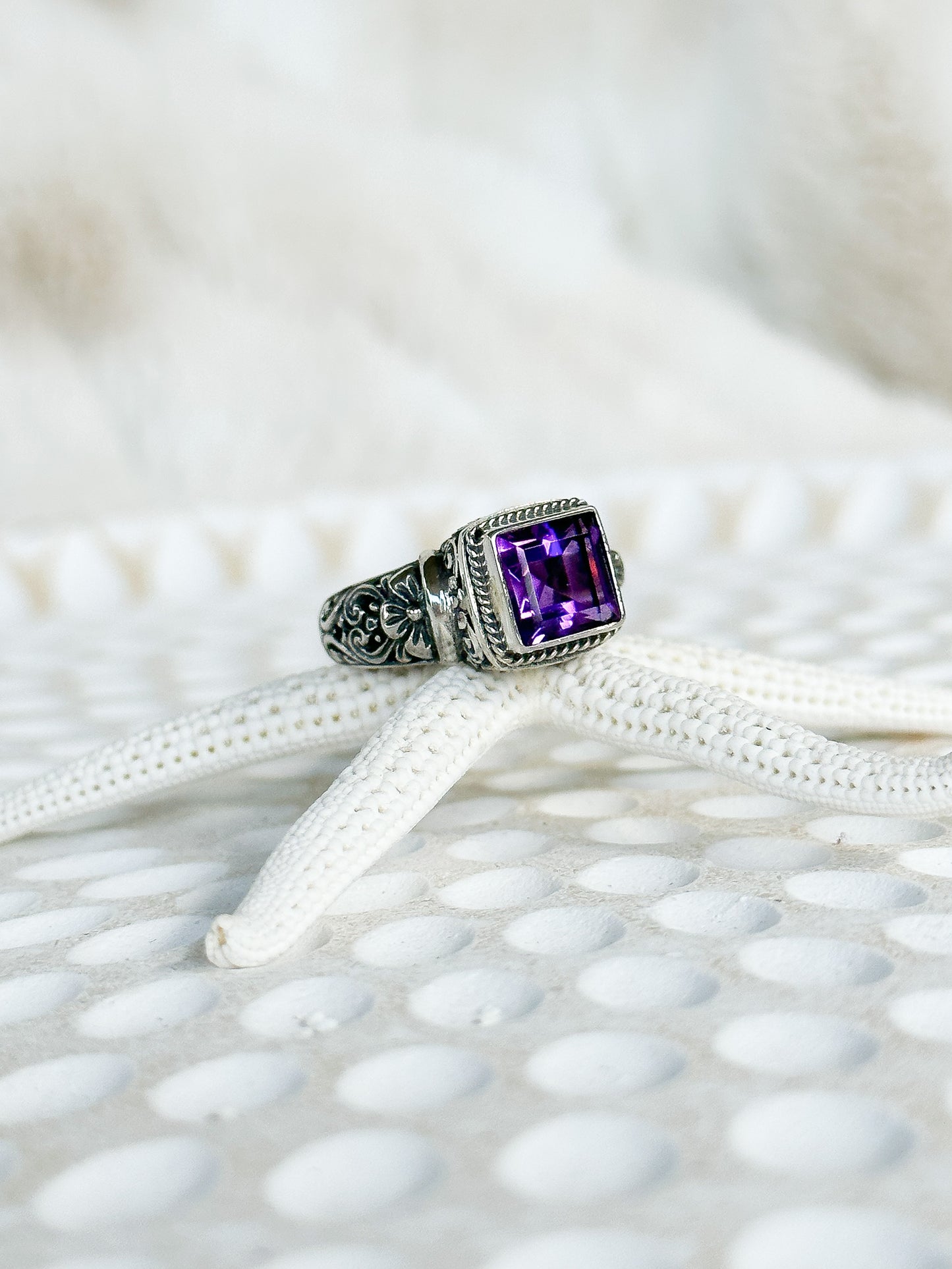 Amethyst Sterling Silver Kedewatan Balinese Ring