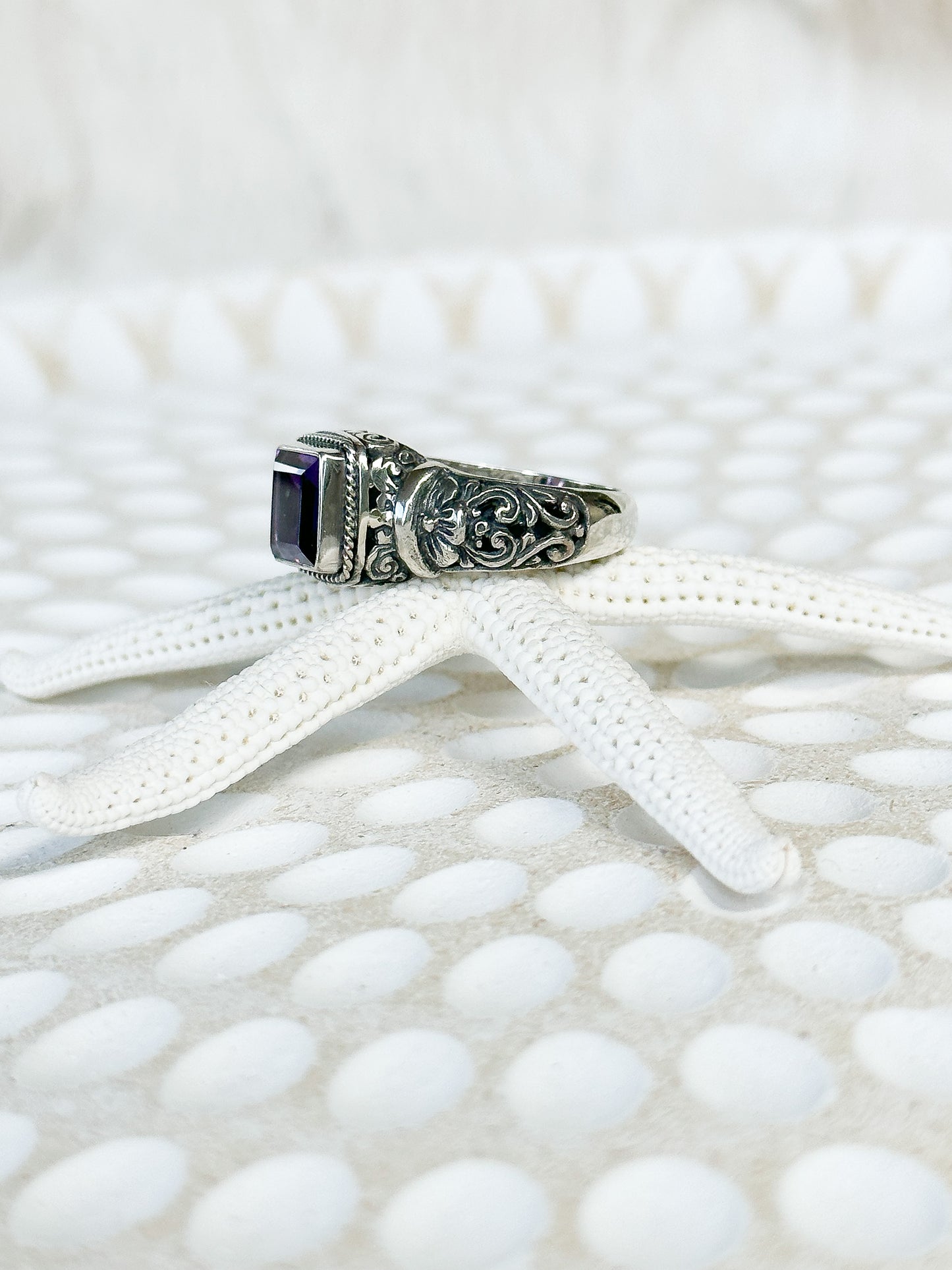 Amethyst Sterling Silver Kedewatan Balinese Ring