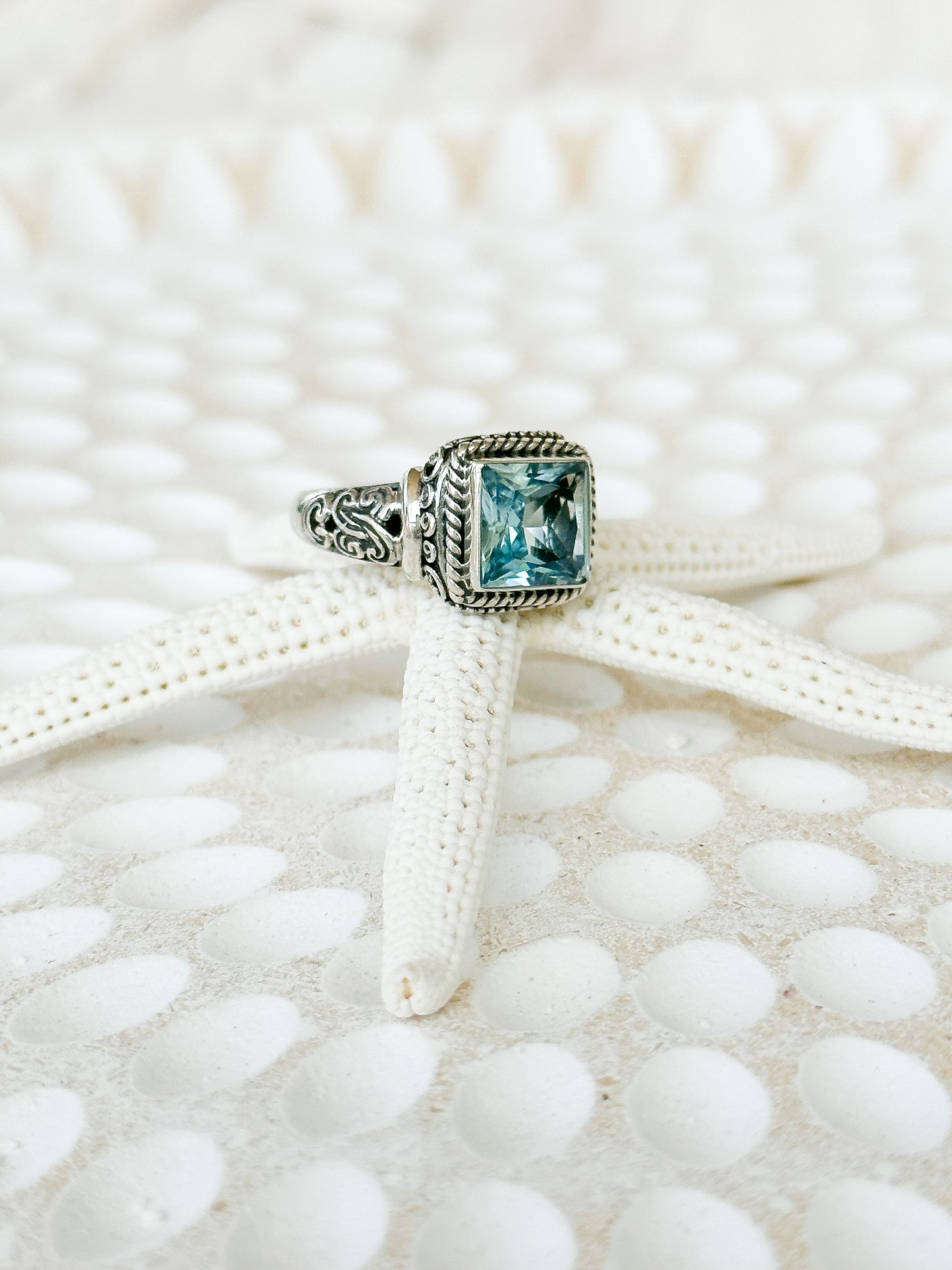 Blue Topaz Sterling Silver Kedewatan Balinese Ring