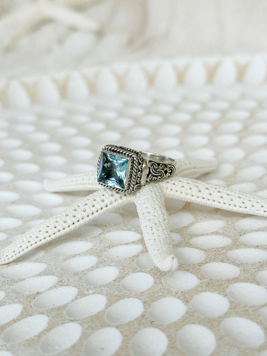 Blue Topaz Sterling Silver Kedewatan Balinese Ring