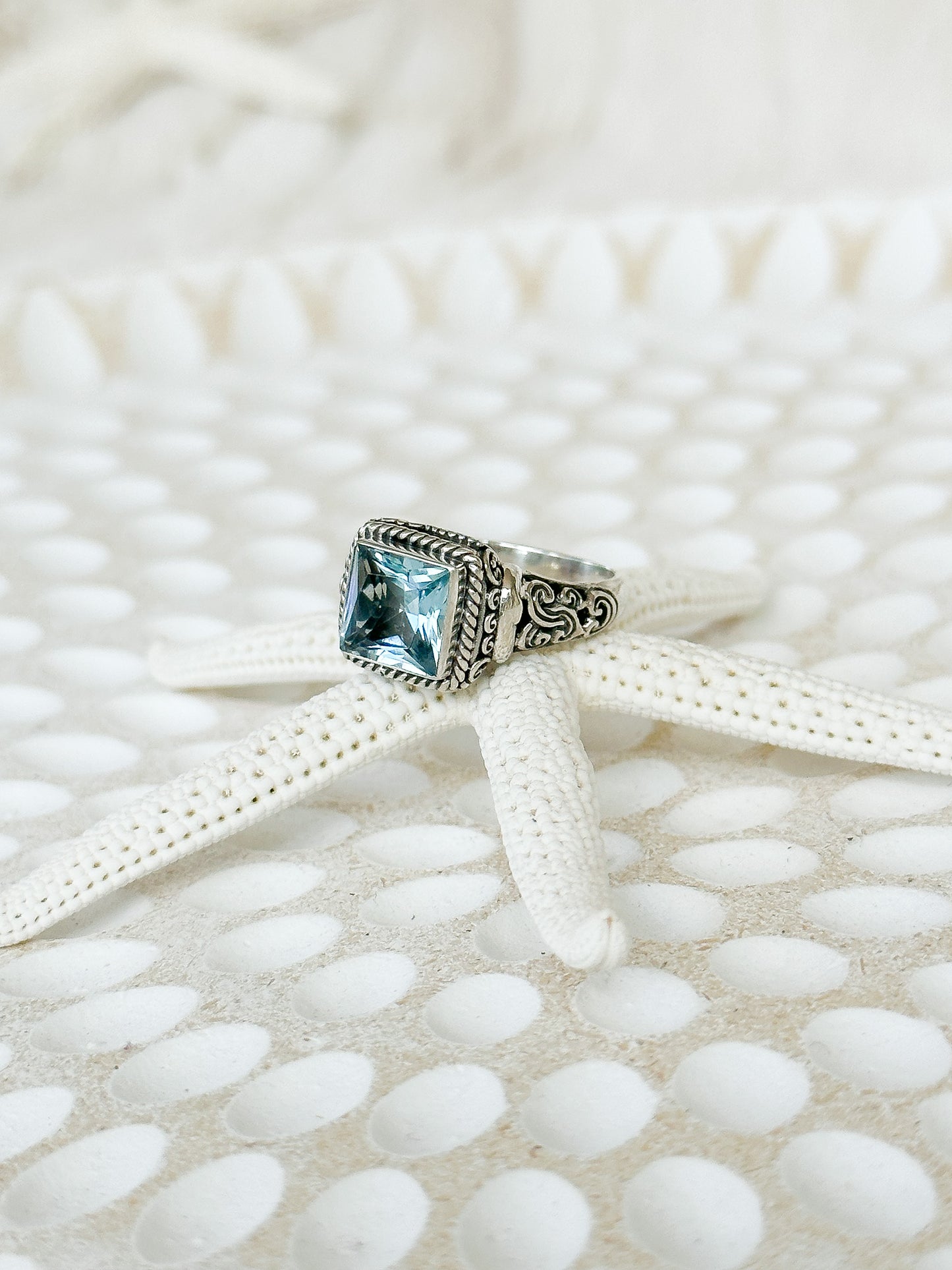 Blue Topaz Sterling Silver Kedewatan Balinese Ring