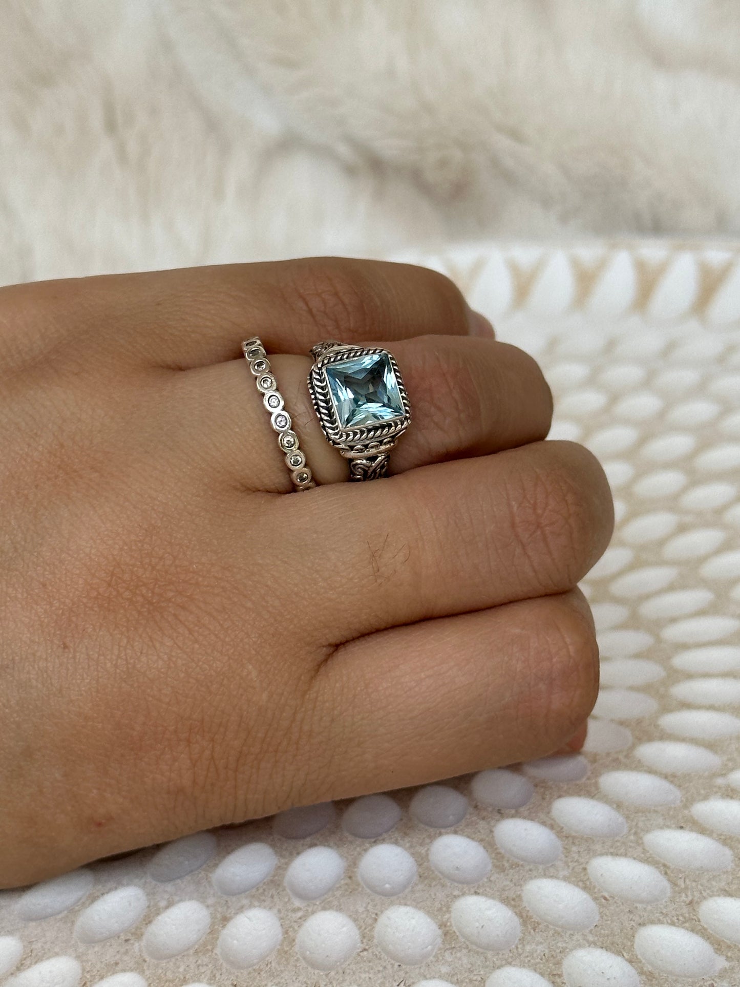 Blue Topaz Sterling Silver Kedewatan Balinese Ring