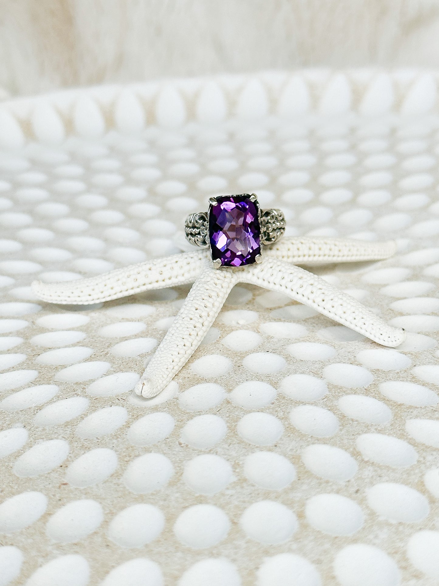 Amethyst Sterling Silver Pemogan Balinese Ring